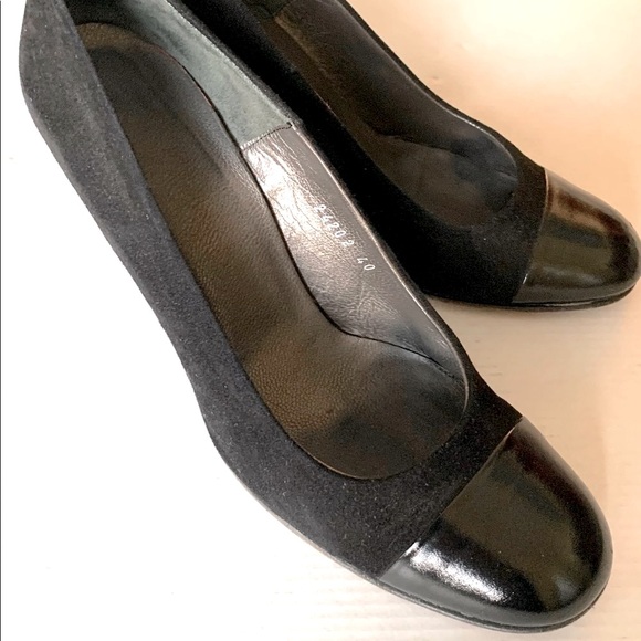 Black real suede shoes with black patent leather  capped toe & leather heels 40 - Picture 5 of 16